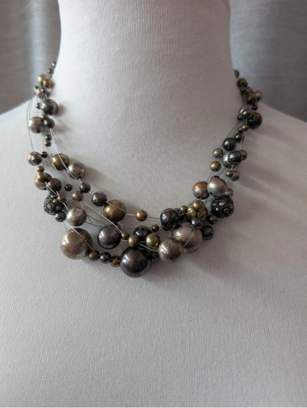 Bronze Gold Floating Multi strand Illusion Necklace